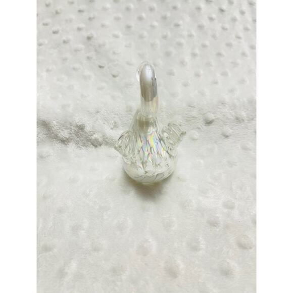 Vintage Viking White Spotted Iridescent Rainbow Lustre Glass Swan - Picture 3 of 7